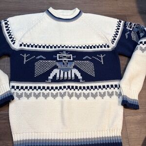Vintage 70s Silton Sweater Mens Large Cowichan Style Chunky Knit Crew Fair Isle